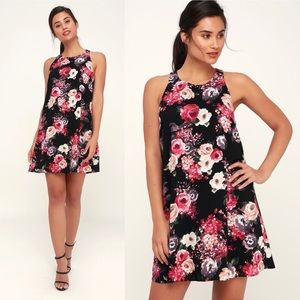 NWOT LULUS Large Design Major Black Floral Print Swing Dress